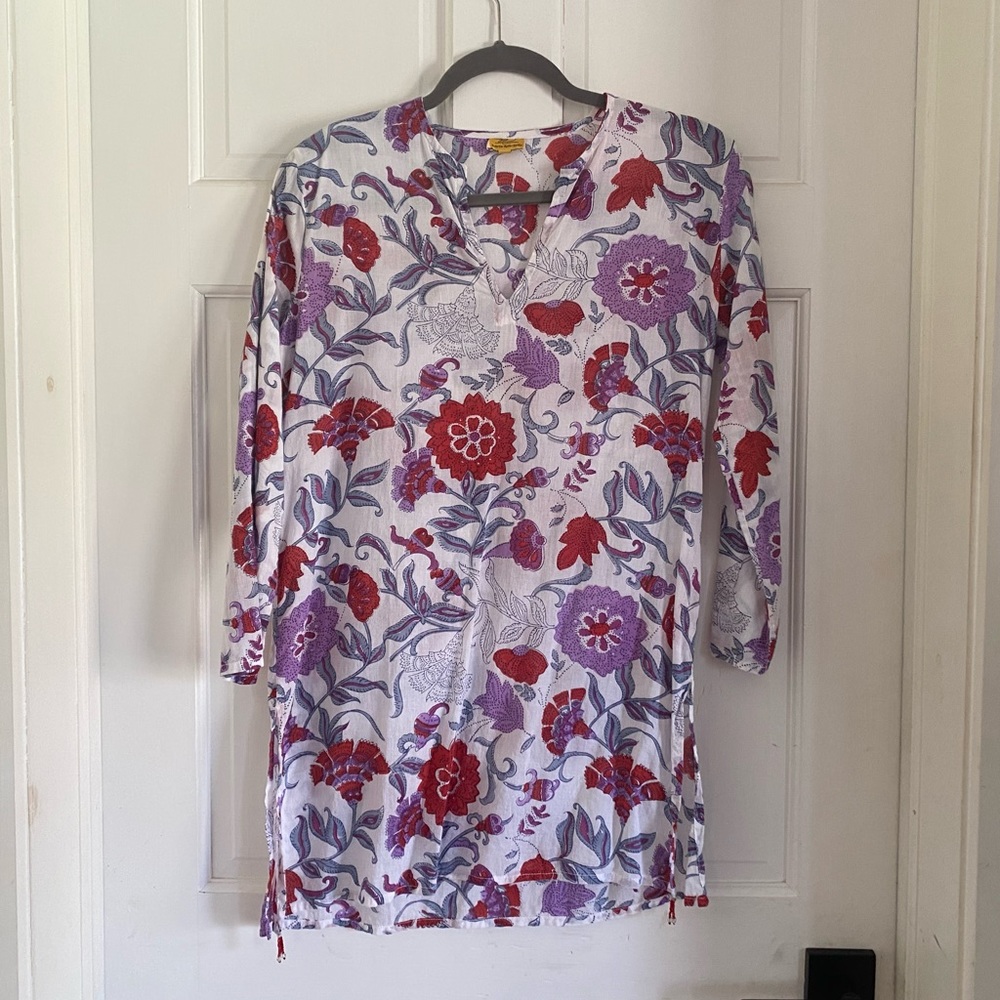Roberta Roller Rabbit Kurta Tunic Small Purple and Red Flowers
